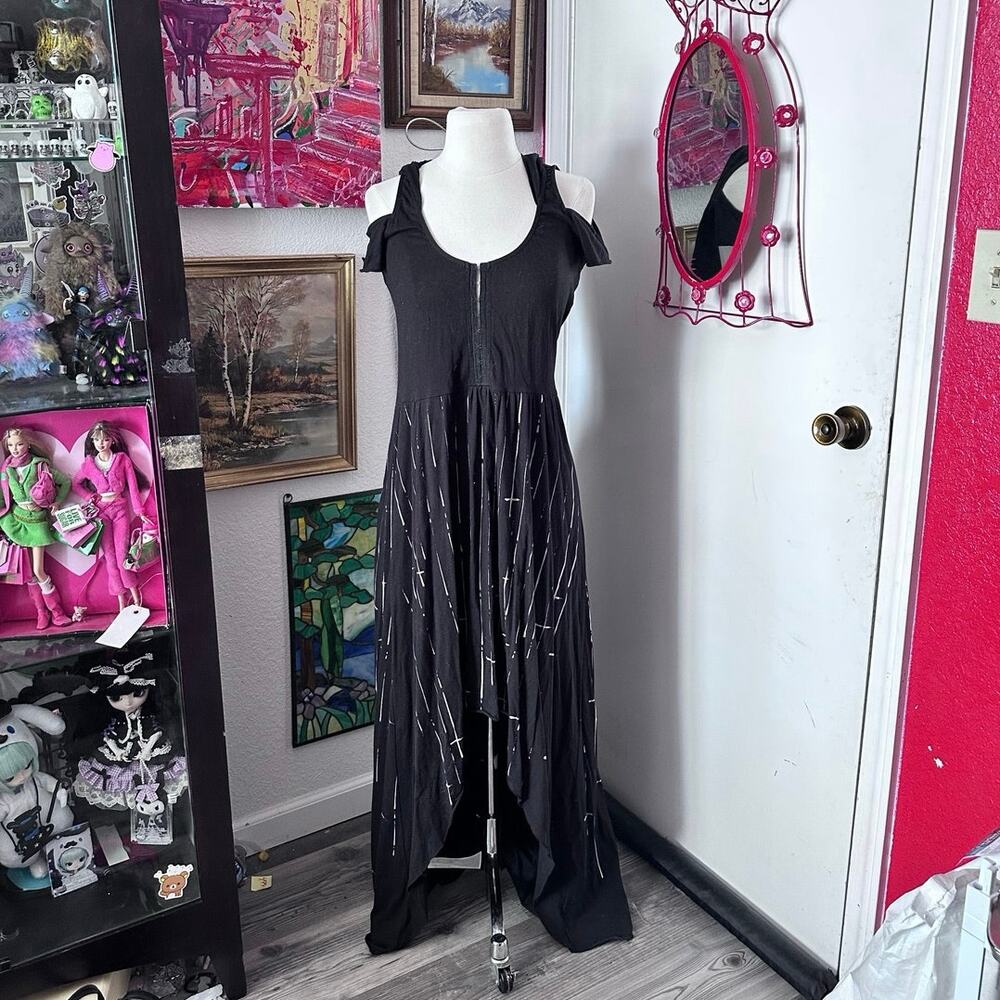 lip service cult vintage rare cross black hood maxi dress